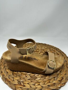 Papillio by Birkenstock Soley Leather Wedge Sandal Sandcastle Size 9 Narrow
